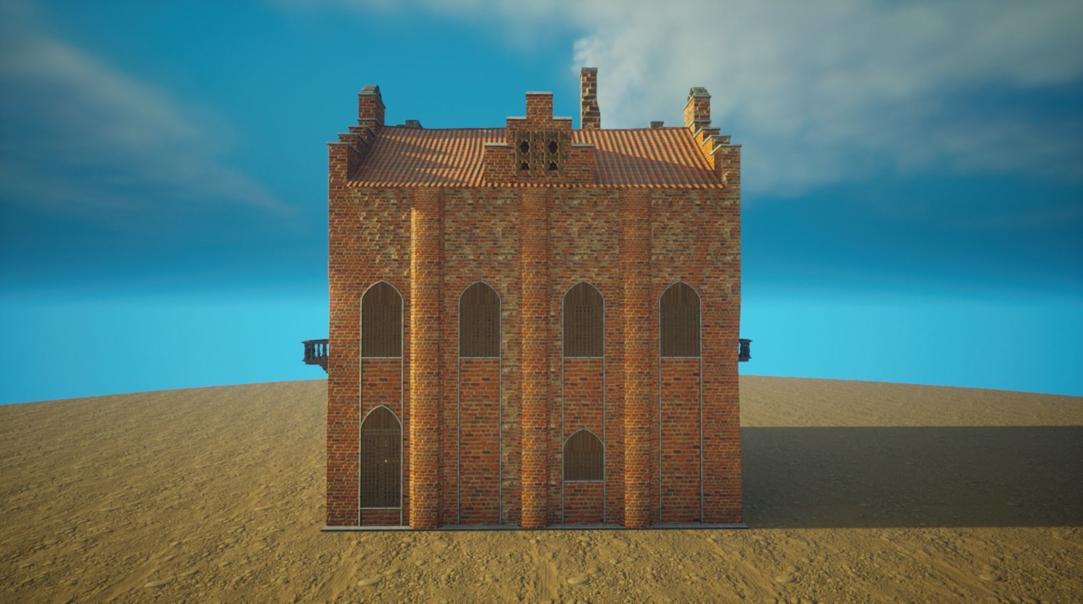 Medieval House library- interior and exterior design Low-poly 3D model_4