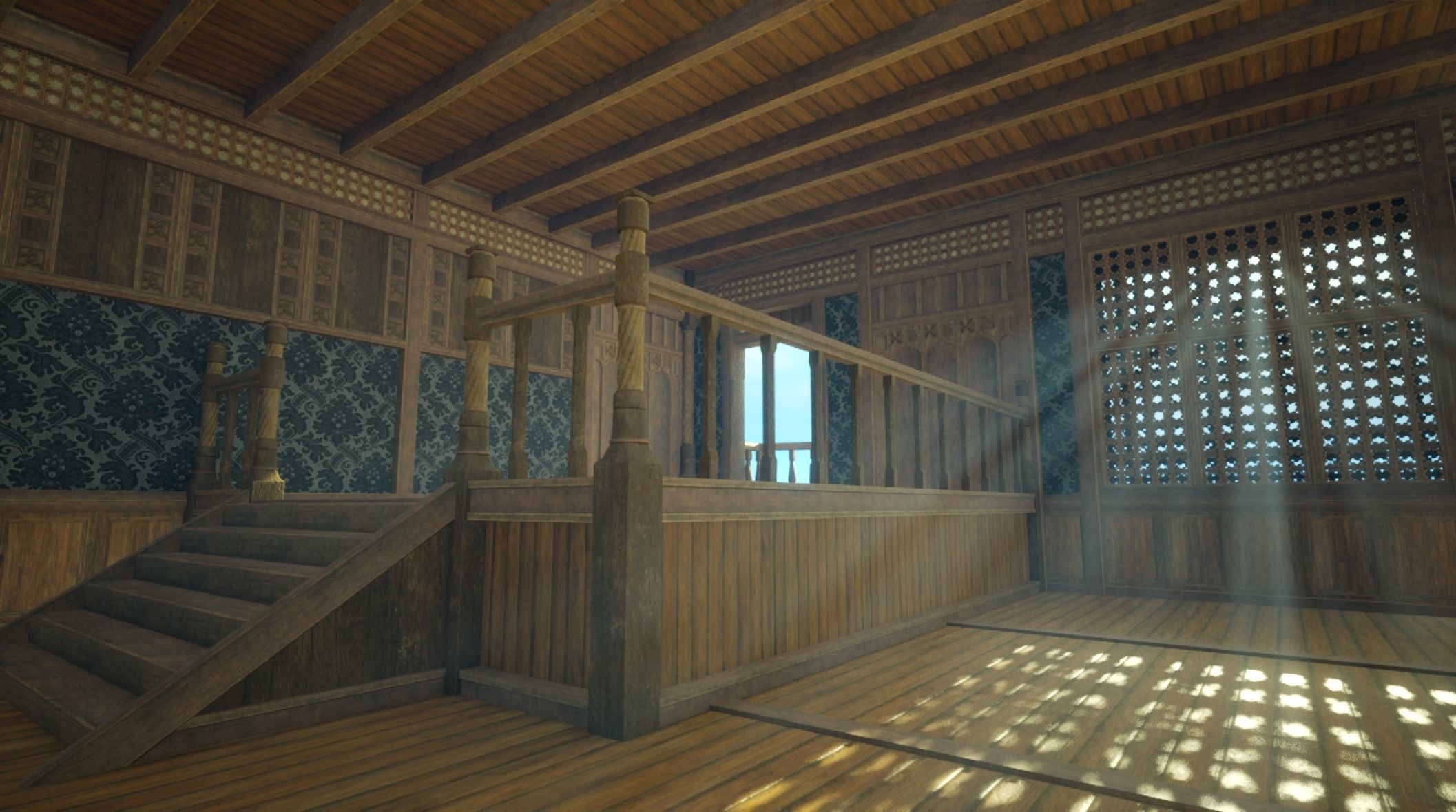 Medieval House library- interior and exterior design Low-poly 3D model_32