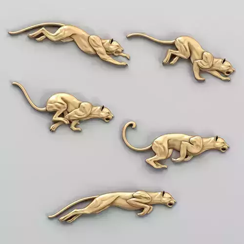 Animal decor 002 Running panthers Five poses