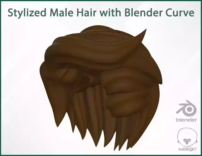 Stylize Male Hair with Blender curve Low-poly 3D model