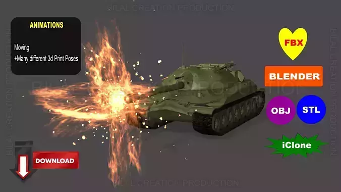 ANIMATED TANK Low-poly 3D model