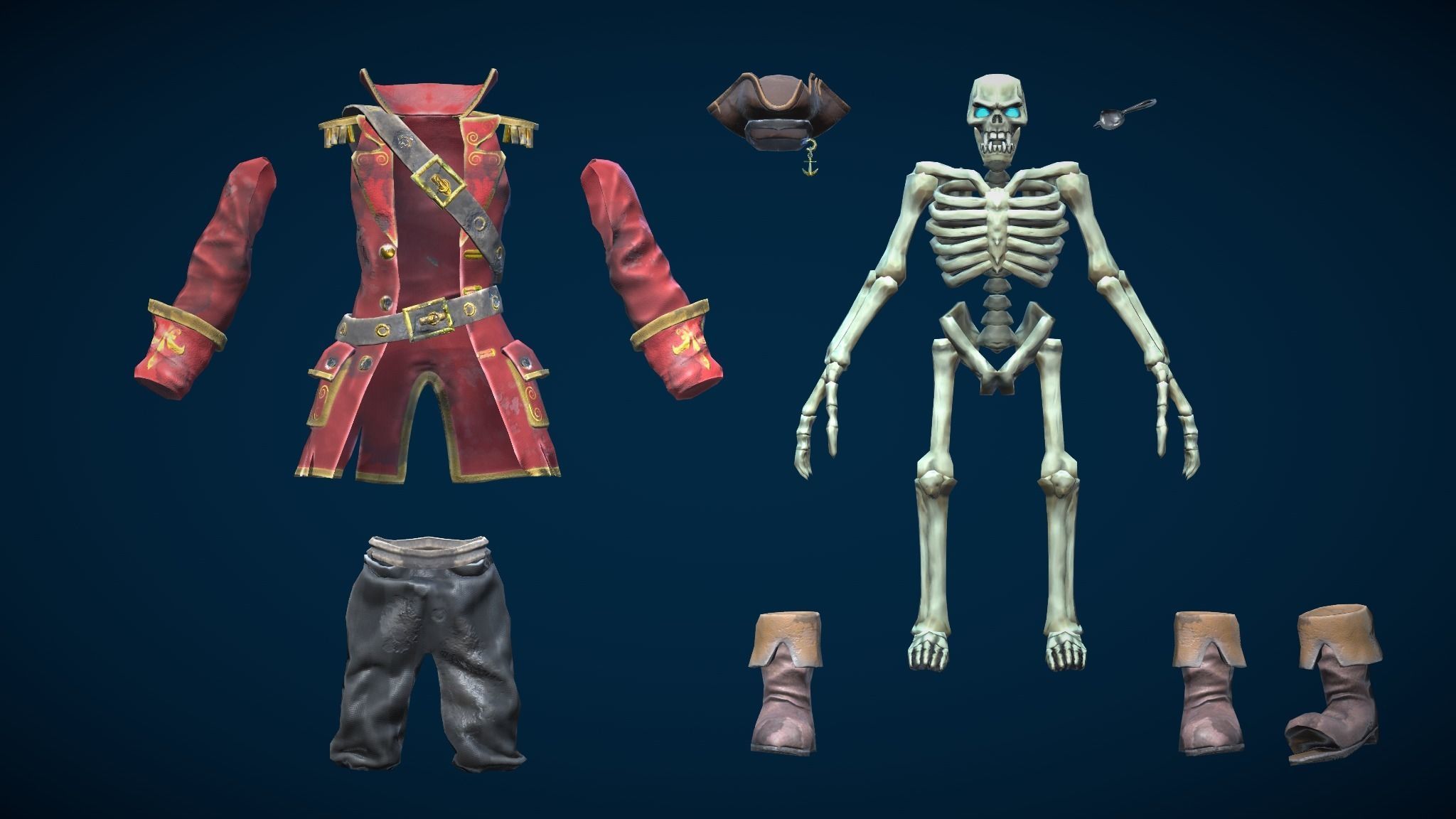 Stylized Skeleton Pirate Captain Low-poly 3D model_2