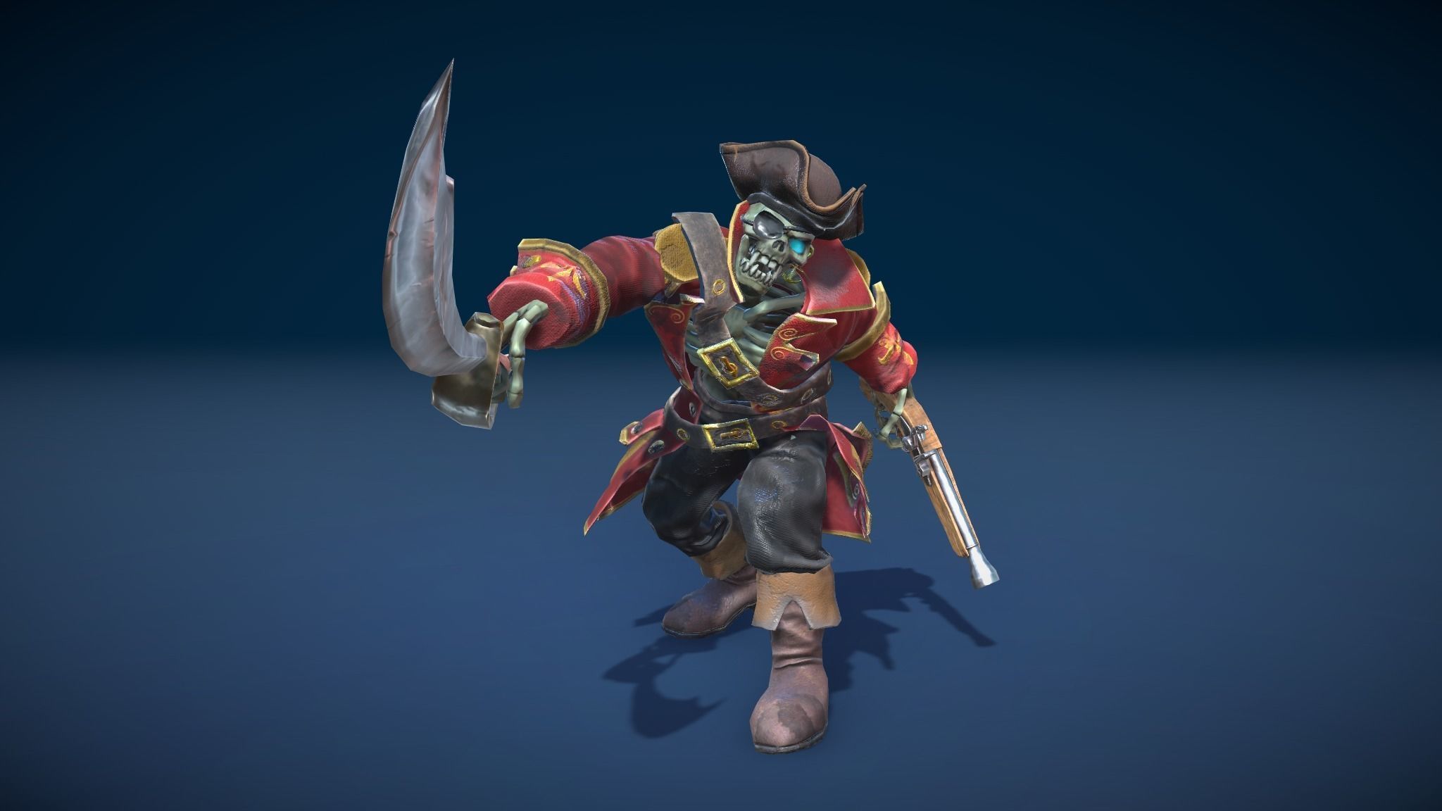 Stylized Skeleton Pirate Captain Low-poly 3D model_7
