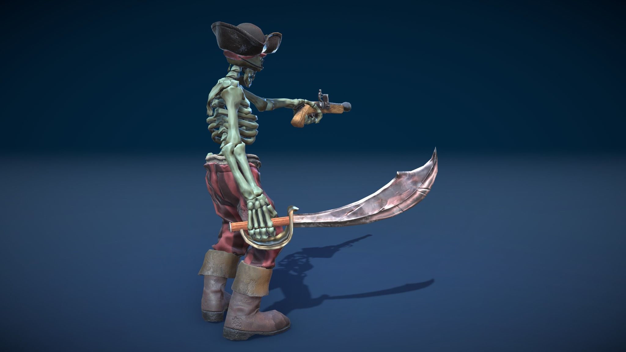 Stylized Skeleton Pirate Captain Low-poly 3D model_8