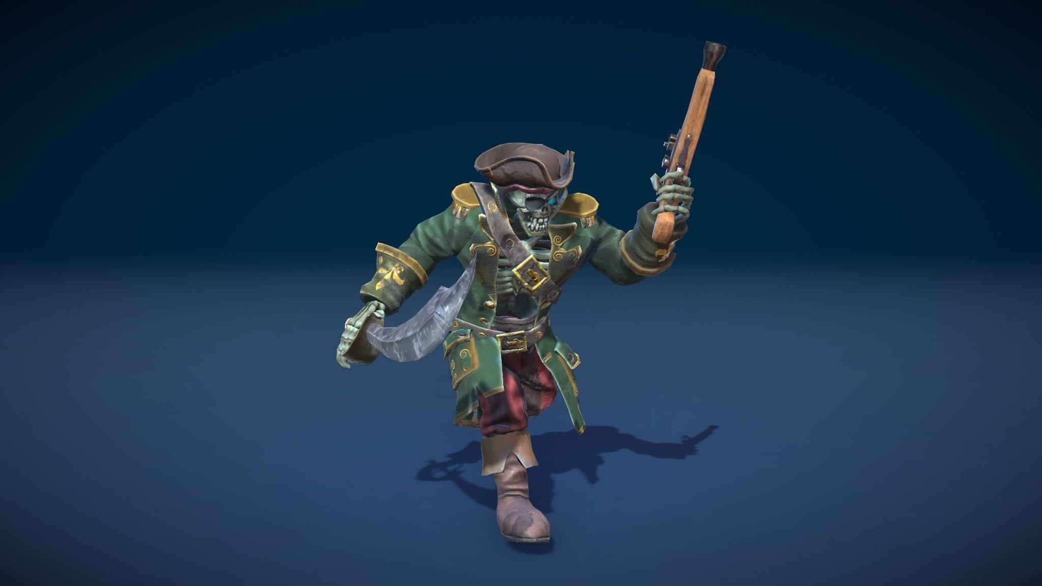 Stylized Skeleton Pirate Captain Low-poly 3D model_10