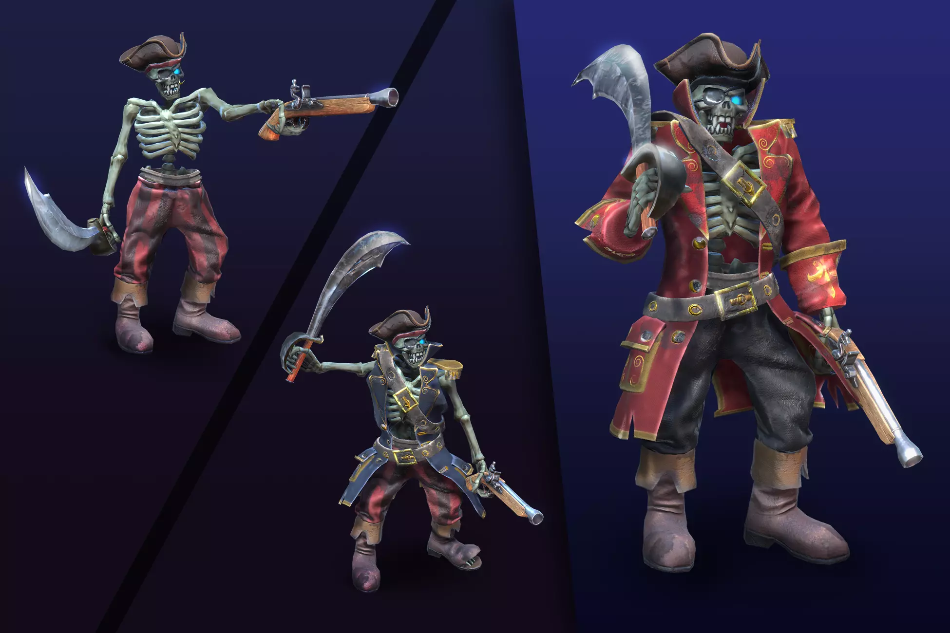 Stylized Skeleton Pirate Captain Low-poly 3D model_0
