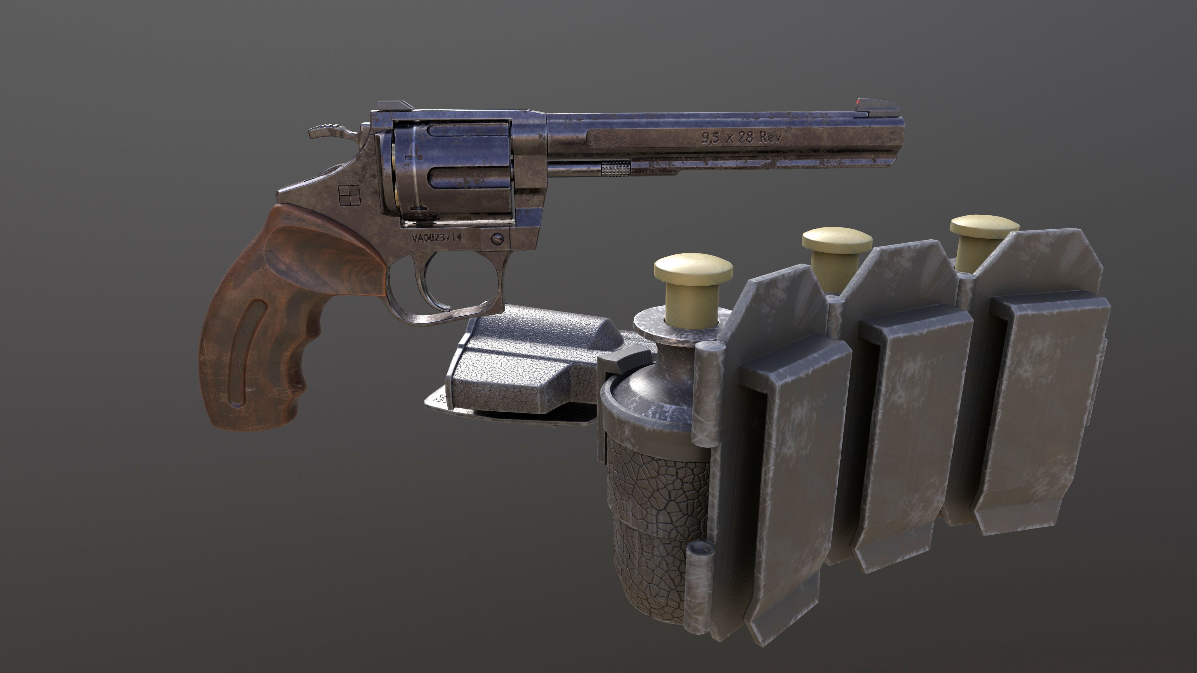Rook Classic Revolver Rust with Bandolier and Speedloader Low-poly 3D model_8