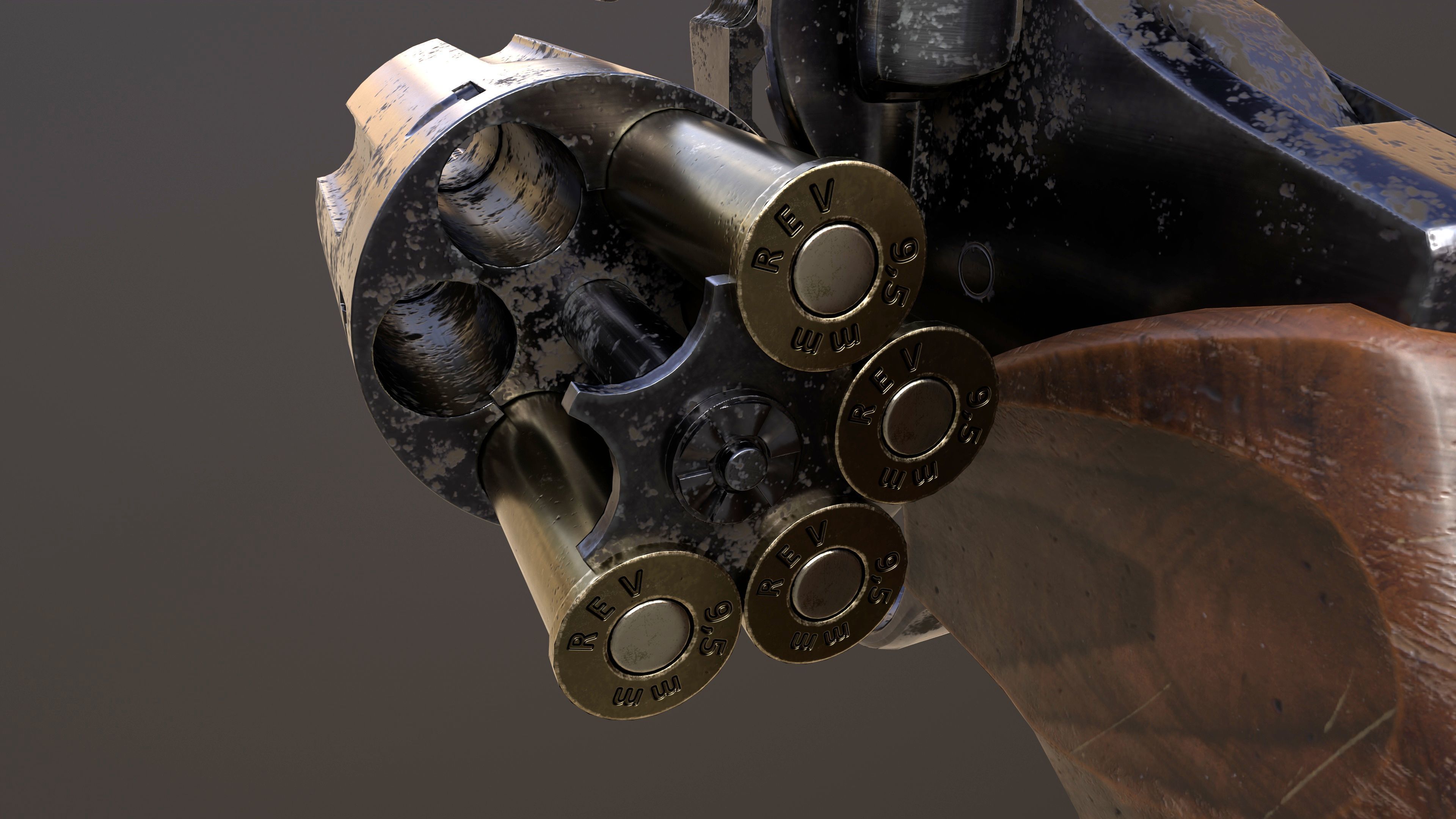 Rook Classic Revolver Rust with Bandolier and Speedloader Low-poly 3D model_23