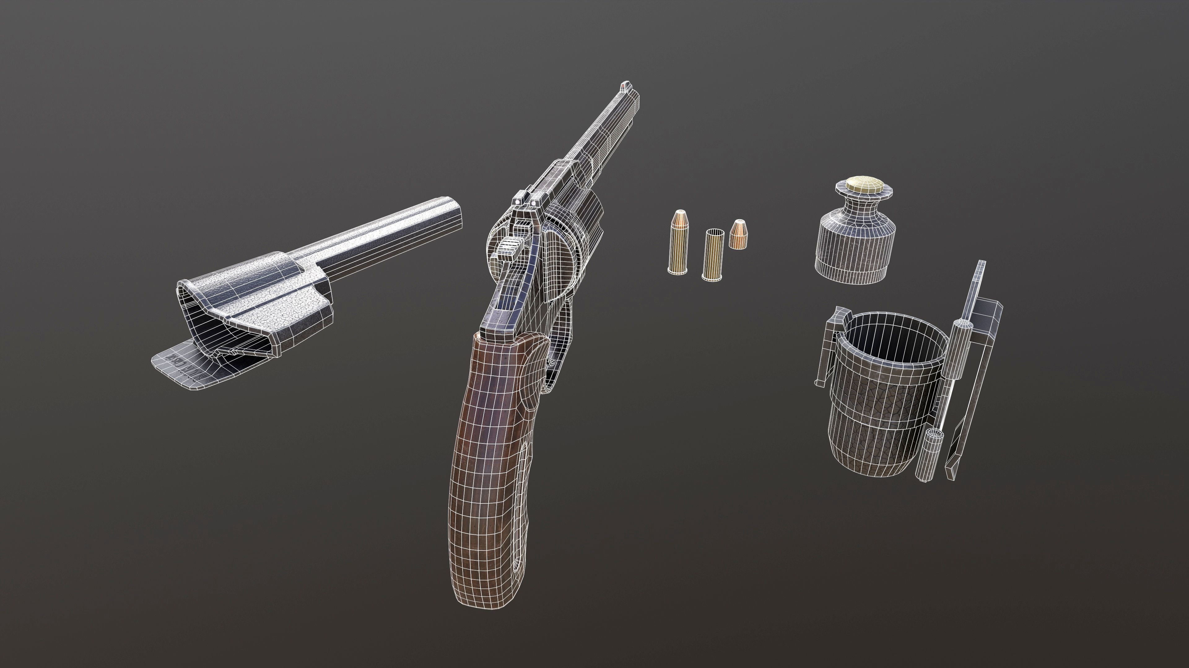 Rook Classic Revolver Rust with Bandolier and Speedloader Low-poly 3D model_38