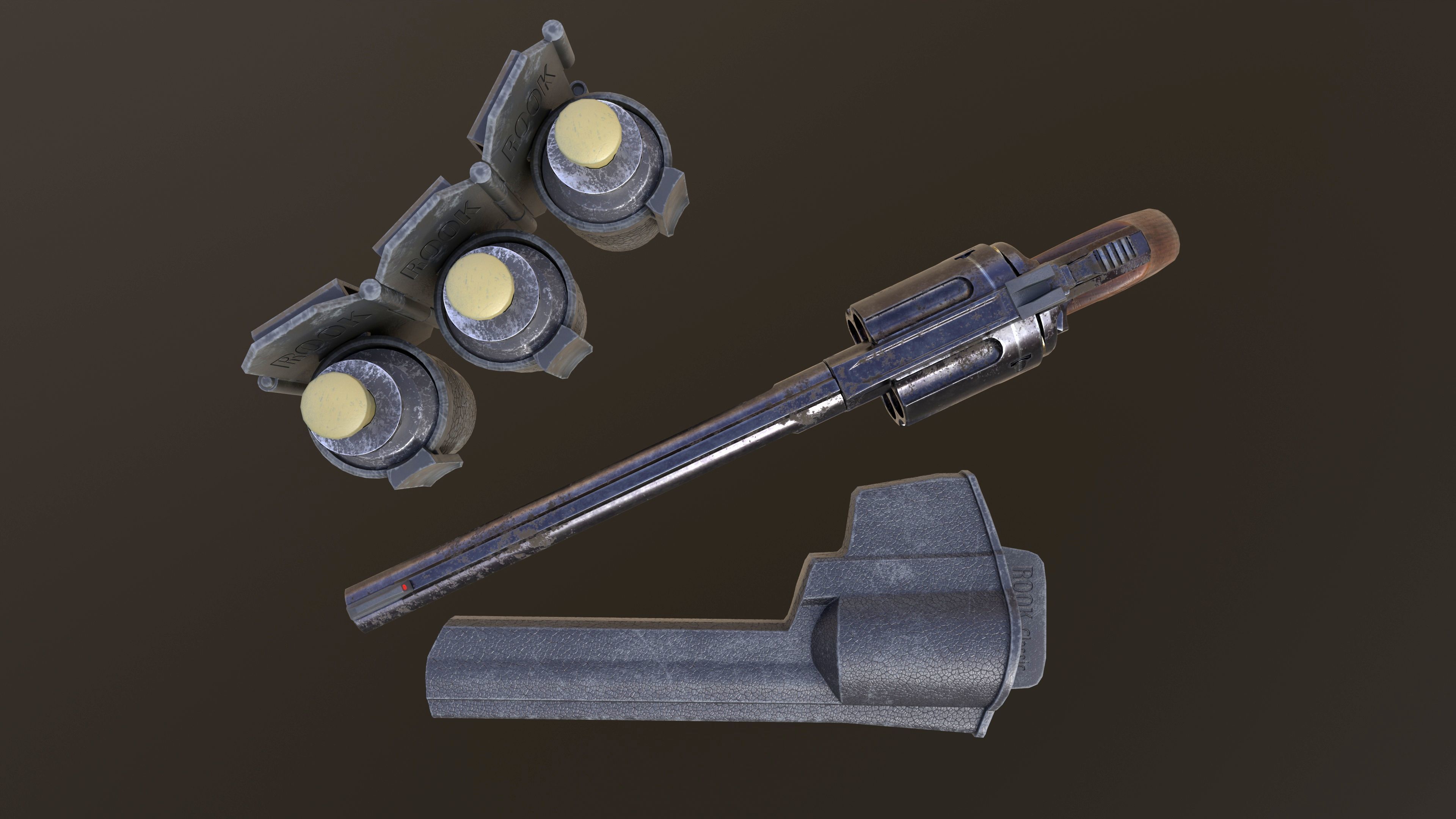 Rook Classic Revolver Rust with Bandolier and Speedloader Low-poly 3D model_9