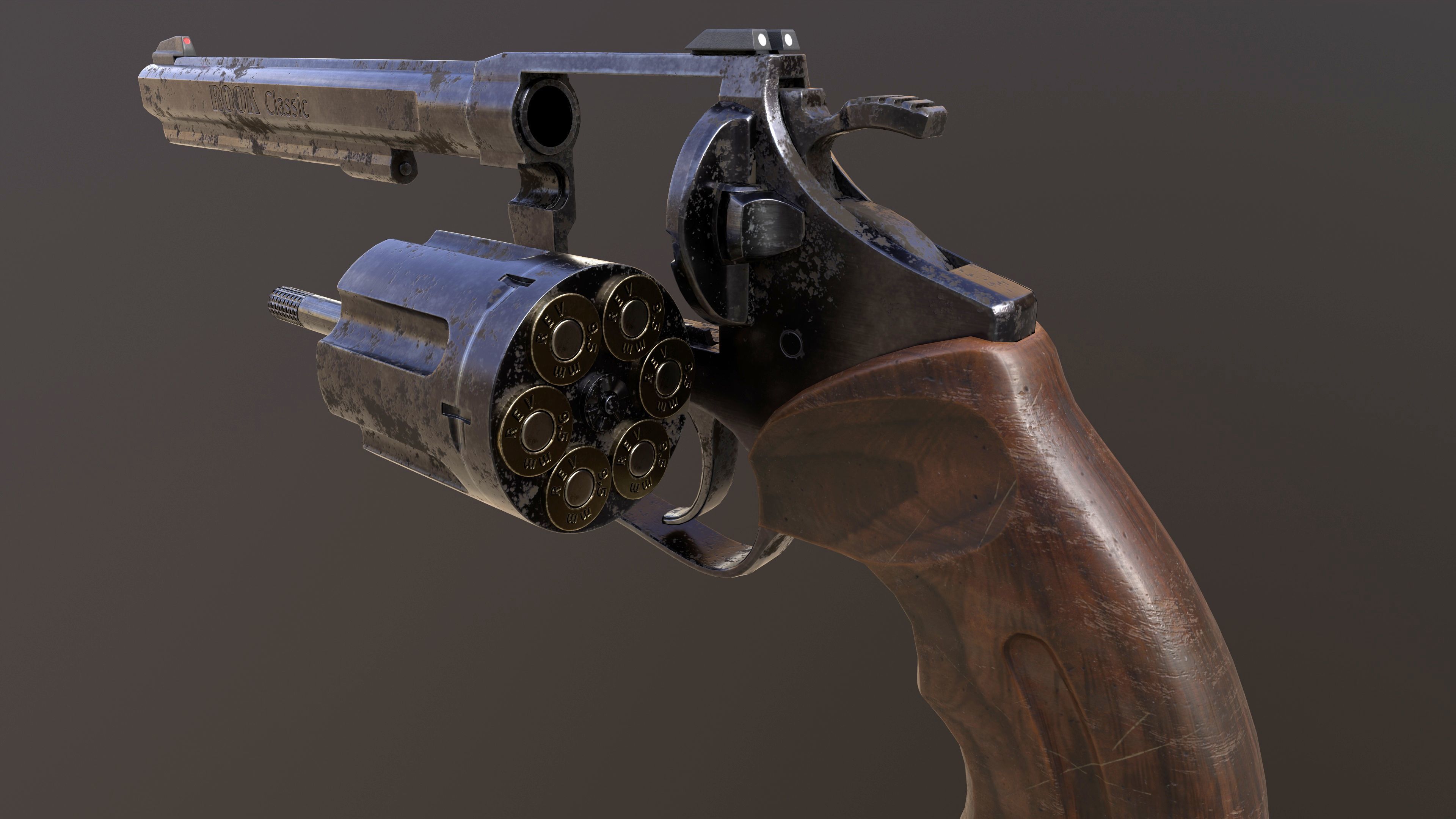 Rook Classic Revolver Rust with Bandolier and Speedloader Low-poly 3D model_19