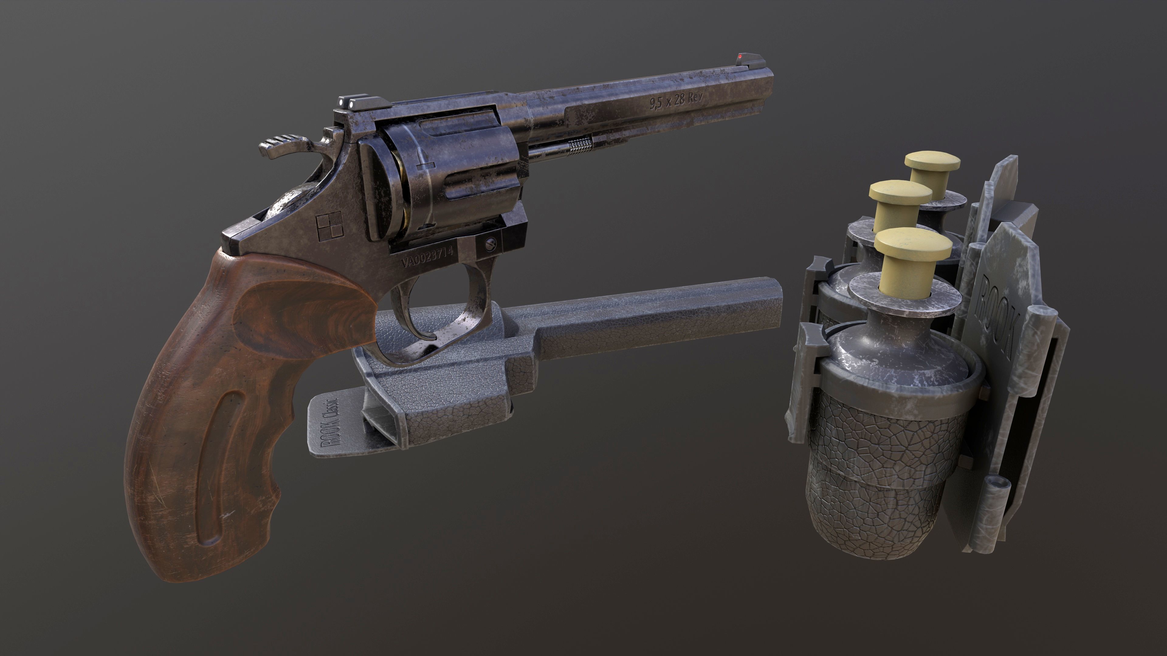 Rook Classic Revolver Rust with Bandolier and Speedloader Low-poly 3D model_7