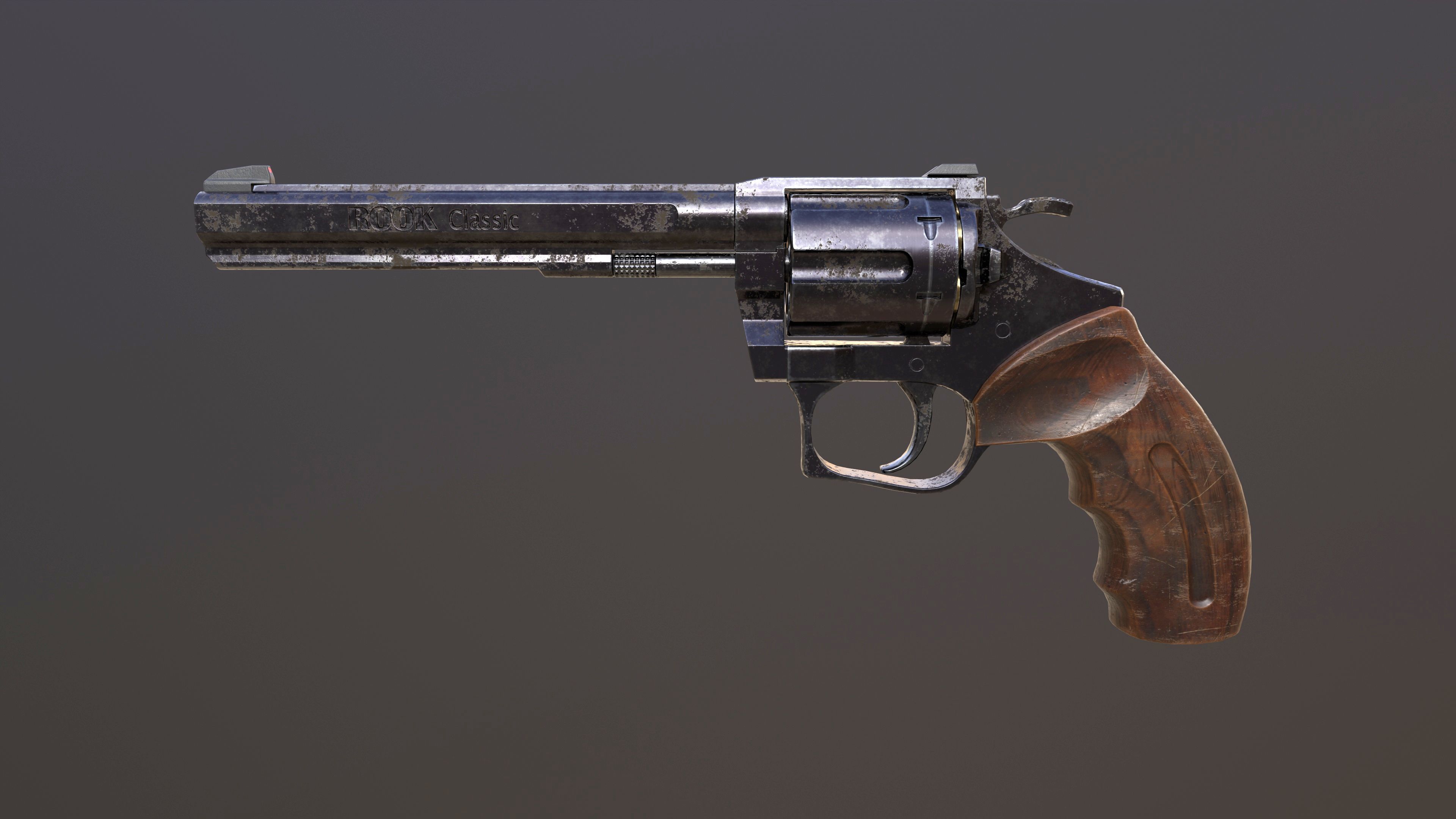 Rook Classic Revolver Rust with Bandolier and Speedloader Low-poly 3D model_10