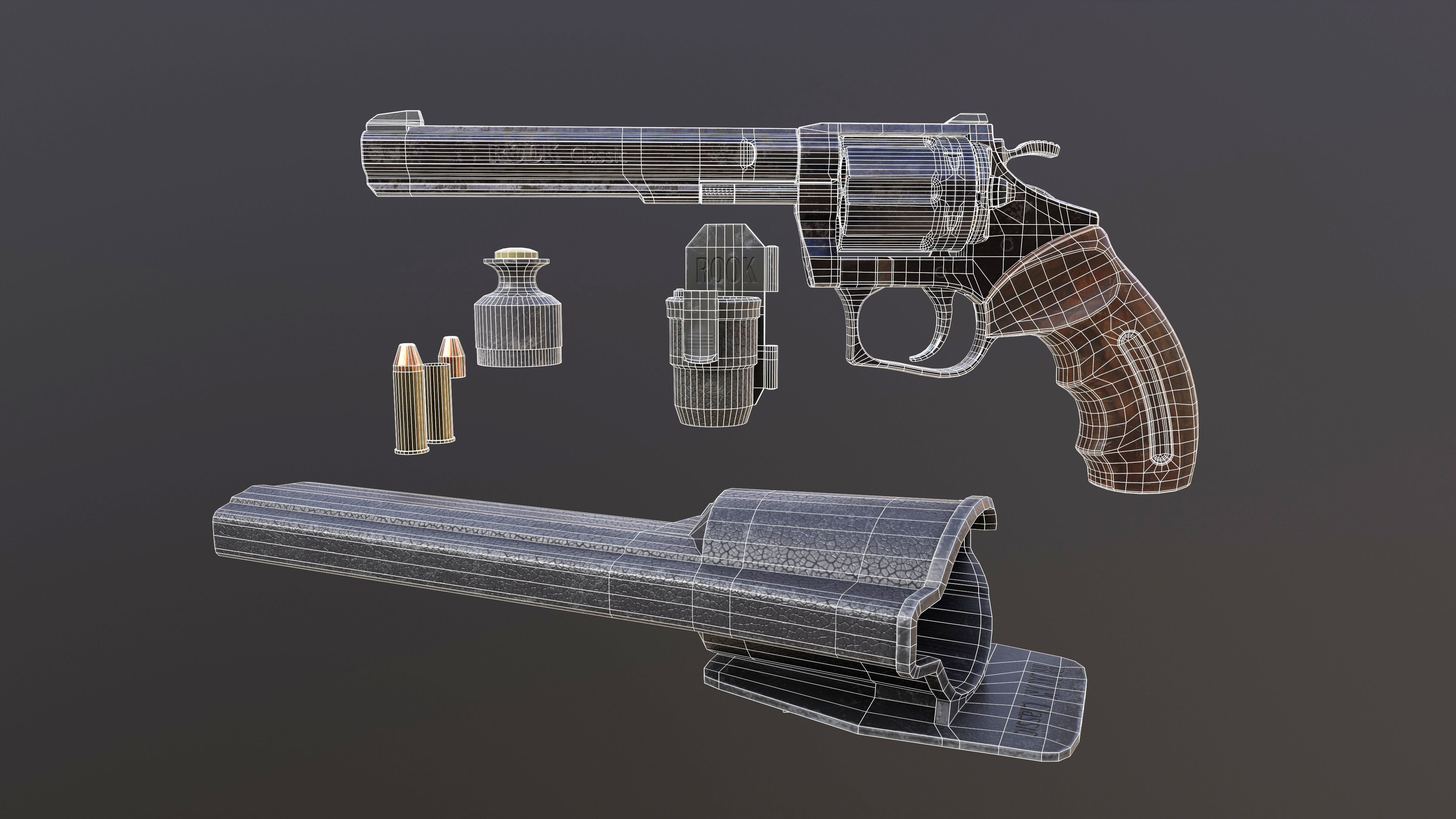 Rook Classic Revolver Rust with Bandolier and Speedloader Low-poly 3D model_37