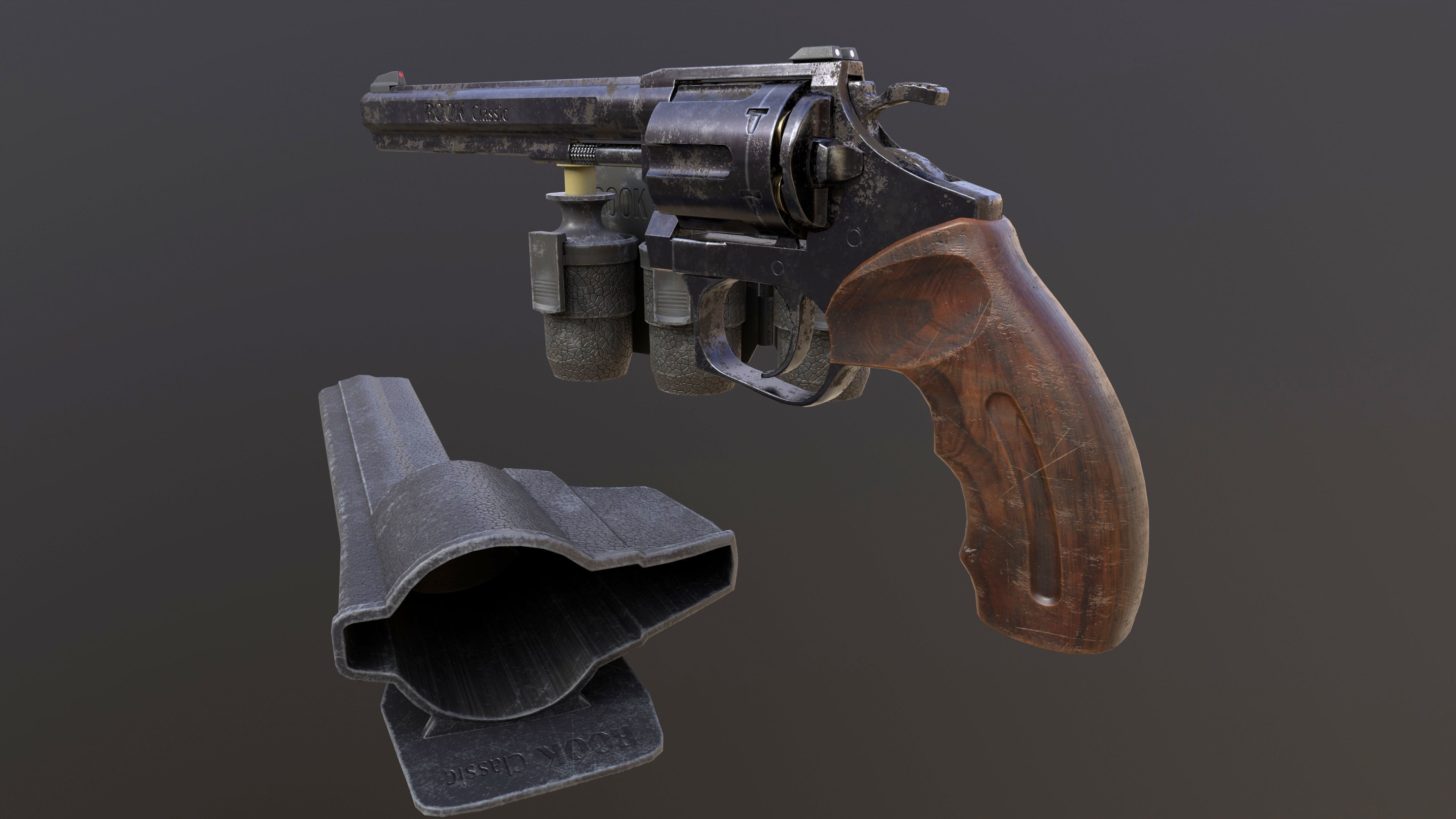 Rook Classic Revolver Rust with Bandolier and Speedloader Low-poly 3D model_6