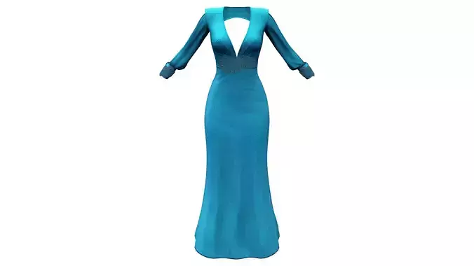 Long Sleeves Plunging V-Neck Trumpet Gown Dress