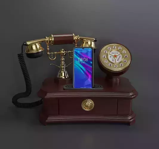 Analog phone with cell stand 3D model