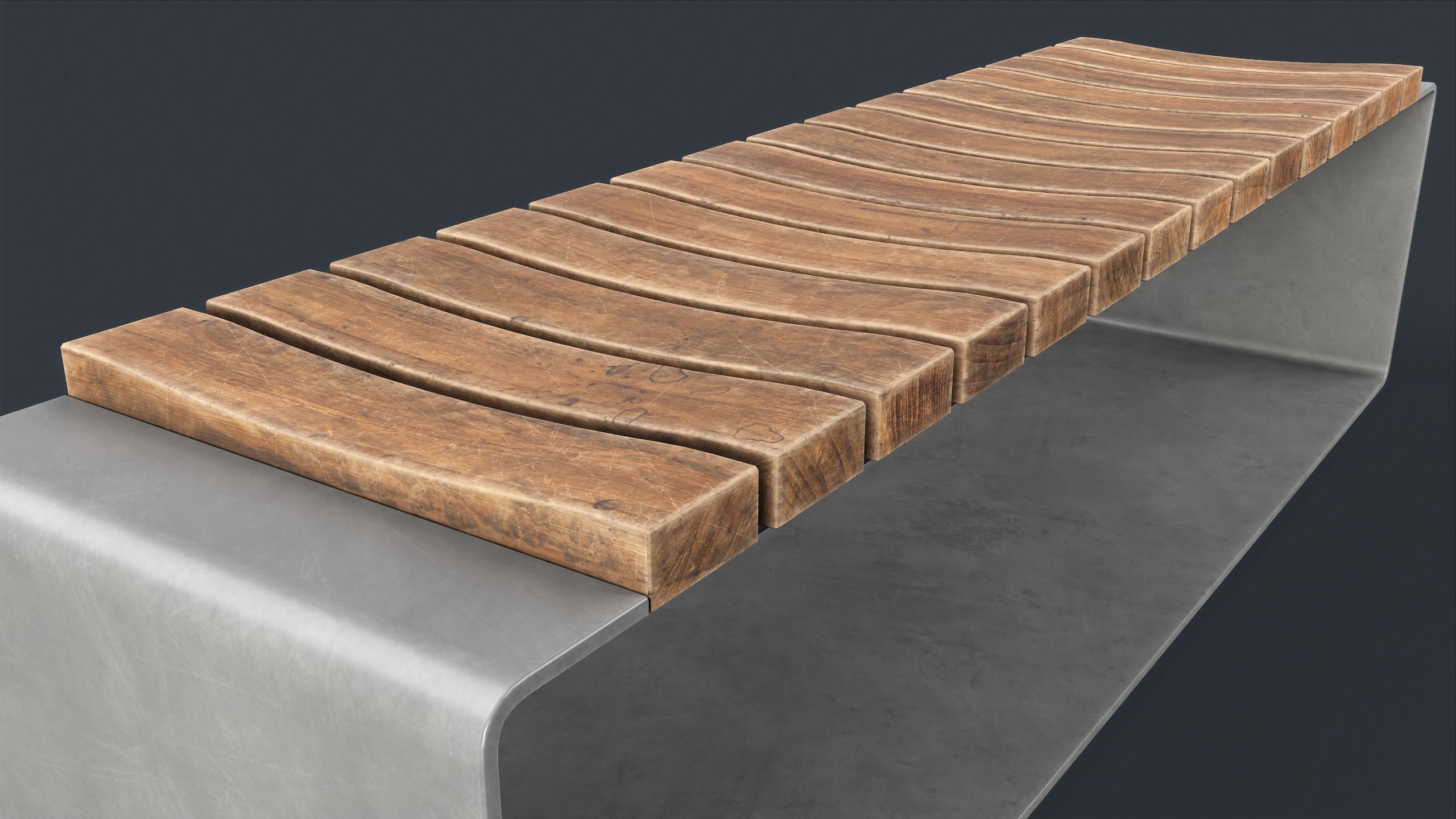 Modern Outdoor Bench 4 PBR Game Ready Low-poly 3D model_9
