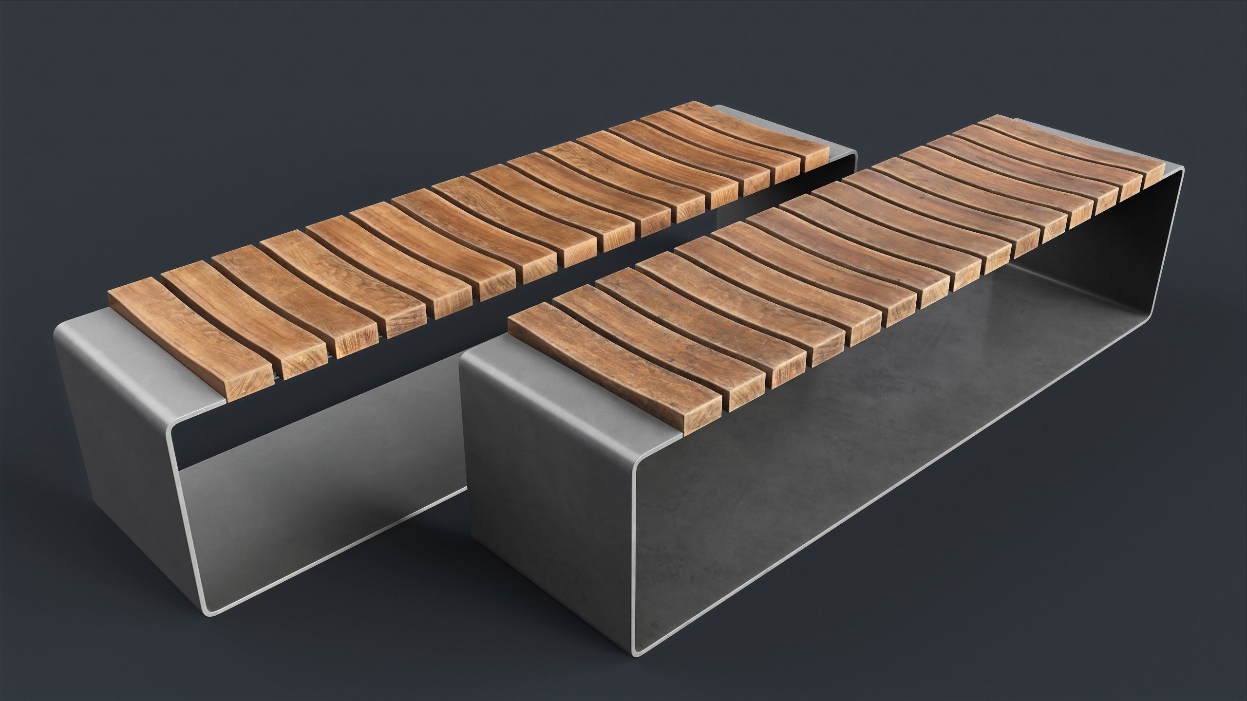 Modern Outdoor Bench 4 PBR Game Ready Low-poly 3D model_13