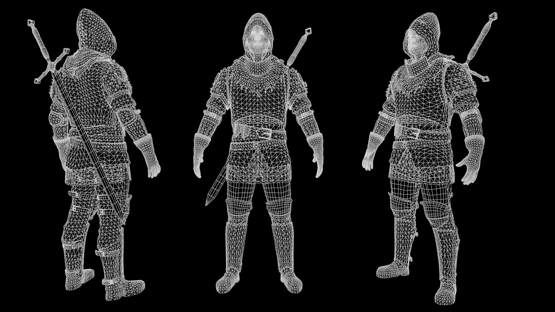 Mercenary warrior Low-poly 3D model_4