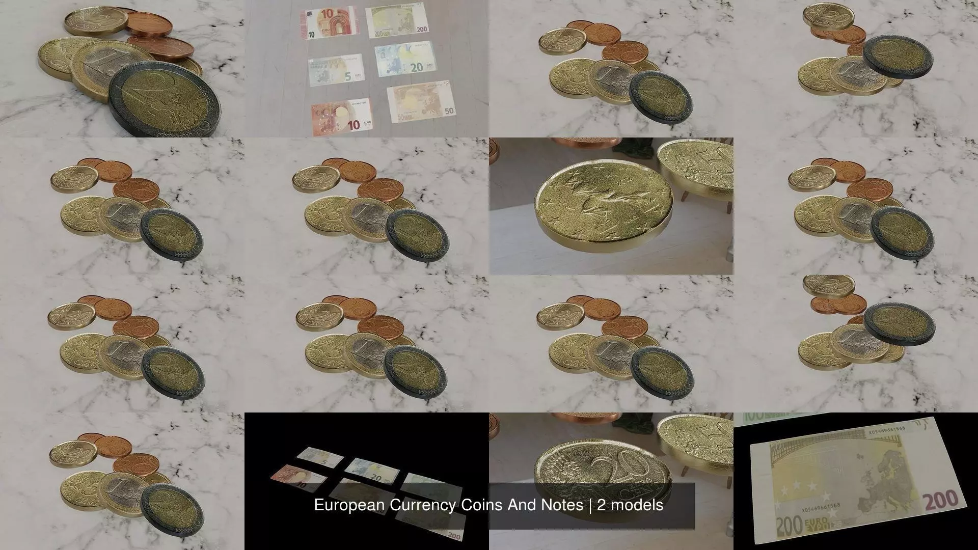 Euro Currency Coins And Notes 3D Model Collection_1