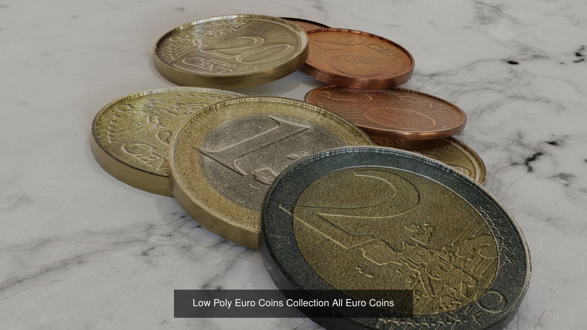 Euro Currency Coins And Notes 3D Model Collection_2