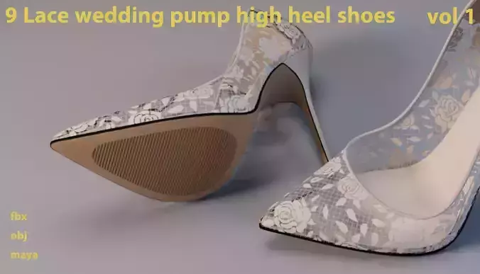 lace wedding high heel pump shoes 3d model