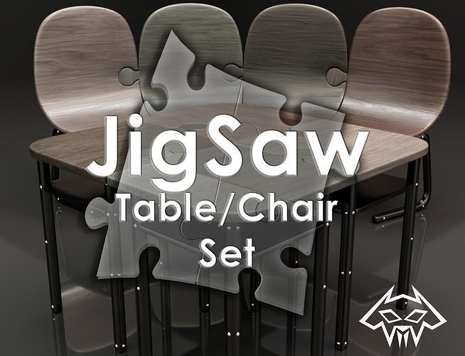 Jigsaw Table Chair Set Low-poly 3D model