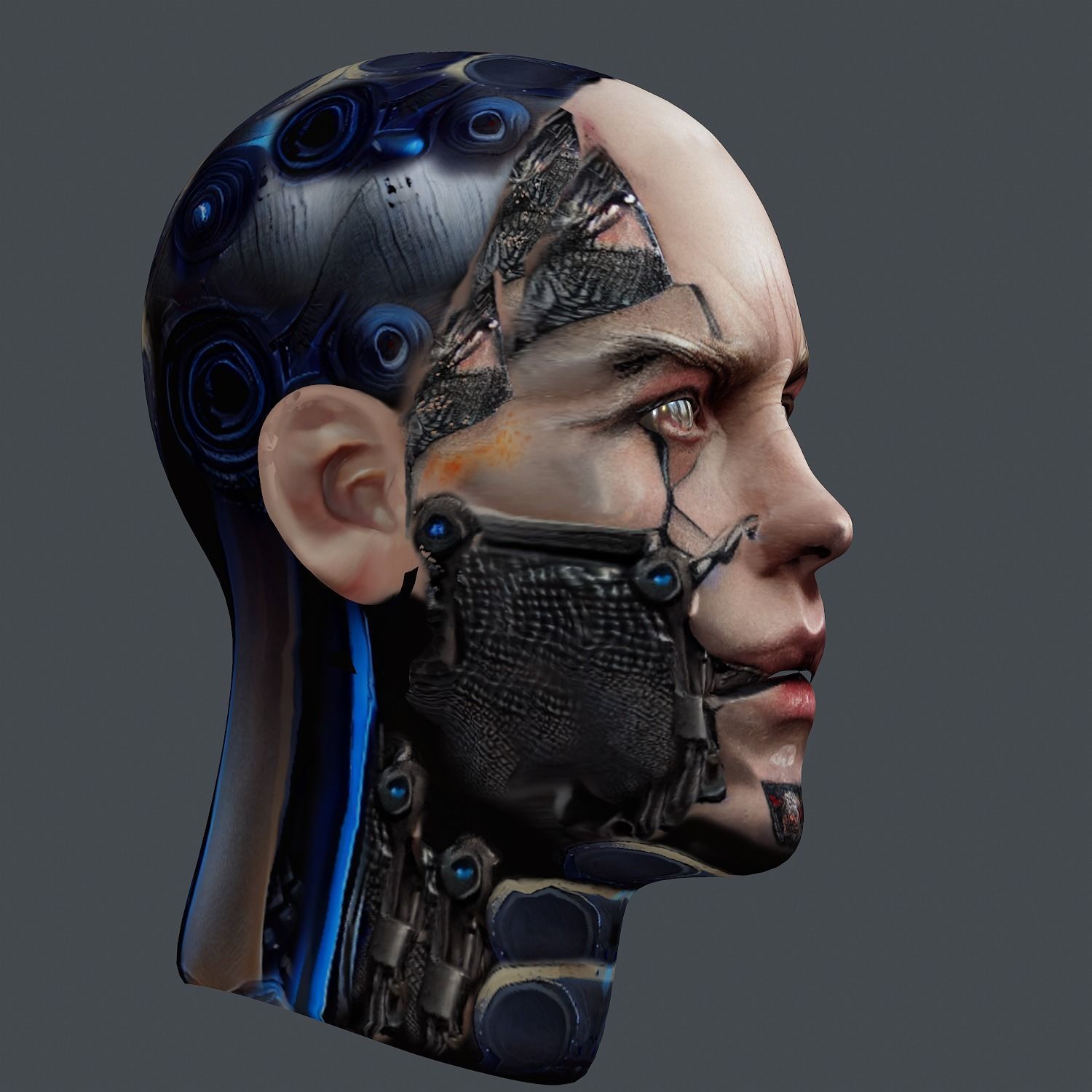 Realistic White Male Head Cyborg 3D model Game Ready Low-poly Low-poly 3D model_7