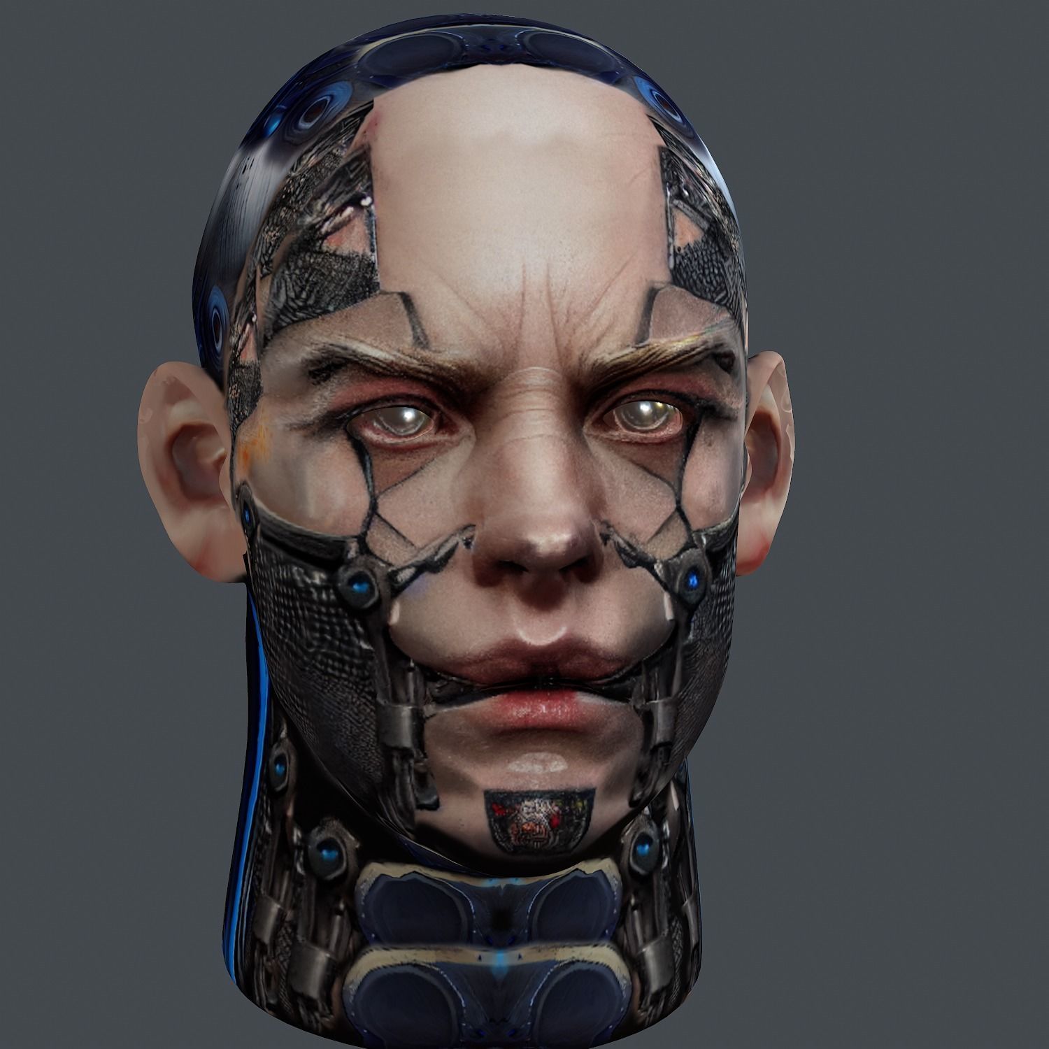Realistic White Male Head Cyborg 3D model Game Ready Low-poly Low-poly 3D model_3
