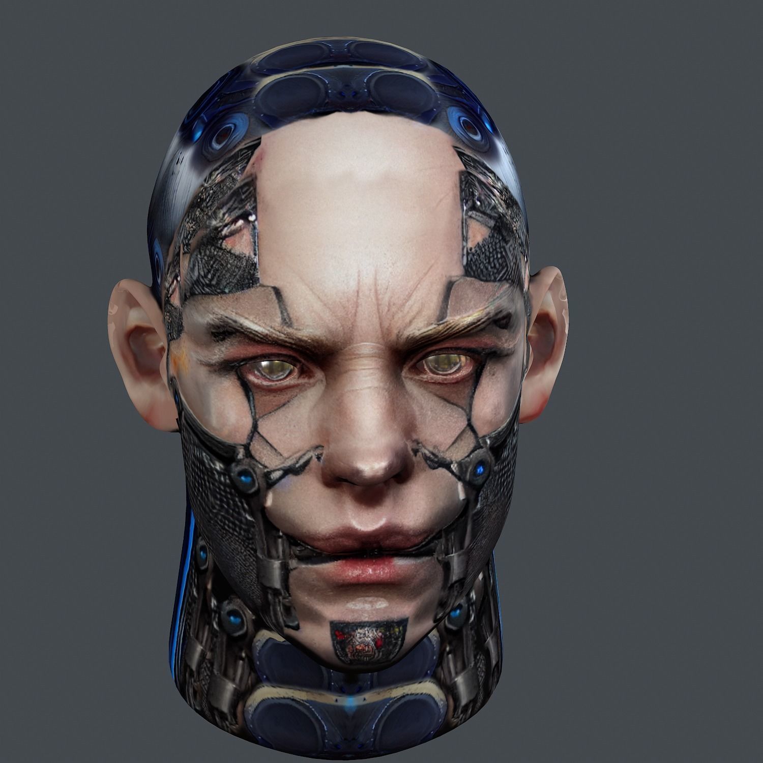 Realistic White Male Head Cyborg 3D model Game Ready Low-poly Low-poly 3D model_1
