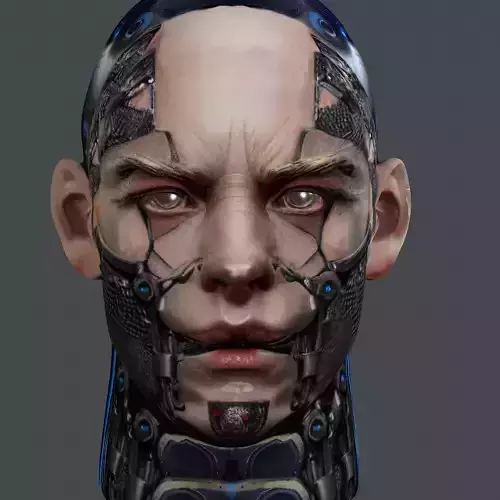 Realistic White Male Head Cyborg  3D model Game Ready Low-poly 