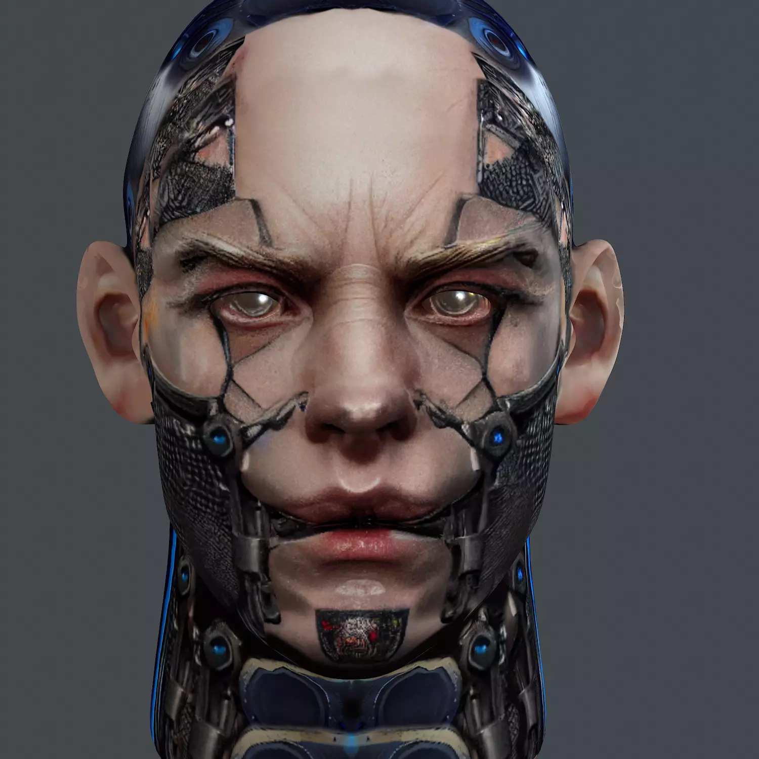 Realistic White Male Head Cyborg 3D model Game Ready Low-poly Low-poly 3D model_0