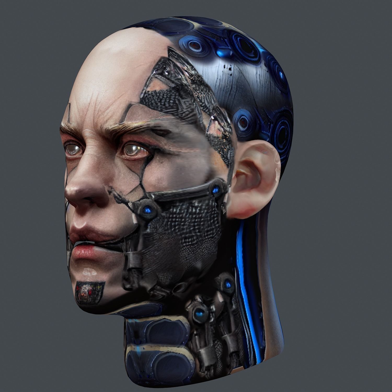 Realistic White Male Head Cyborg 3D model Game Ready Low-poly Low-poly 3D model_8