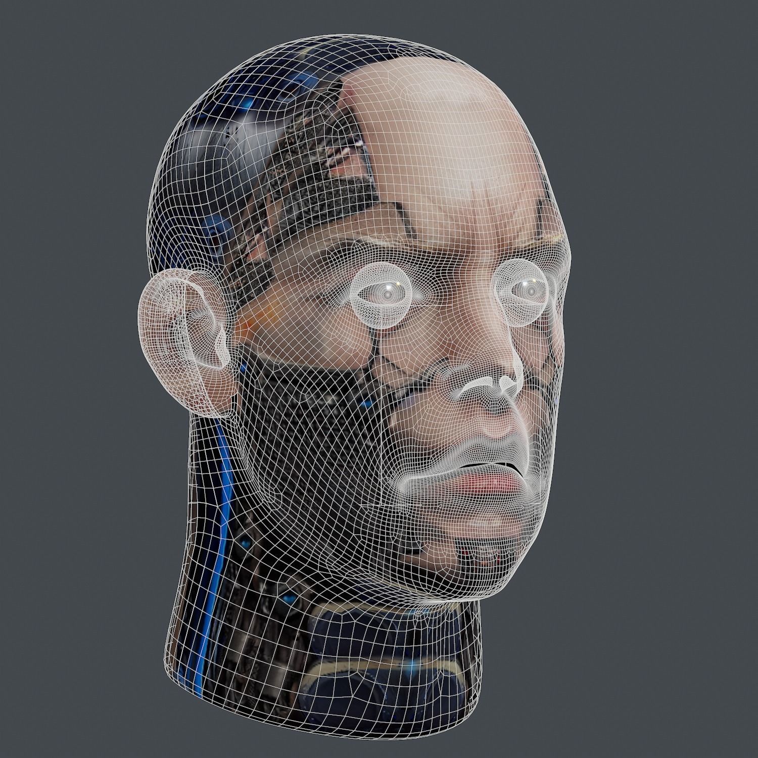 Realistic White Male Head Cyborg 3D model Game Ready Low-poly Low-poly 3D model_10