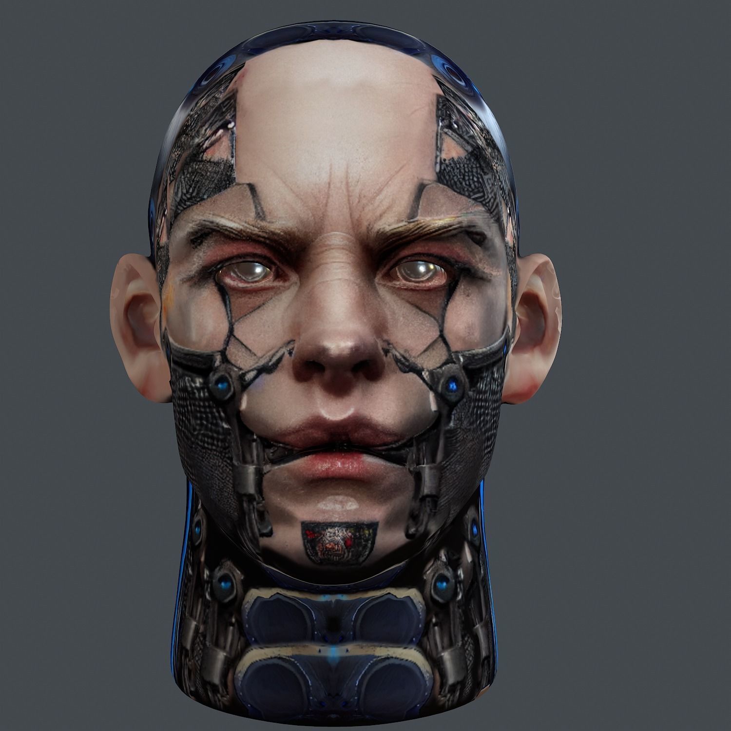 Realistic White Male Head Cyborg 3D model Game Ready Low-poly Low-poly 3D model_2