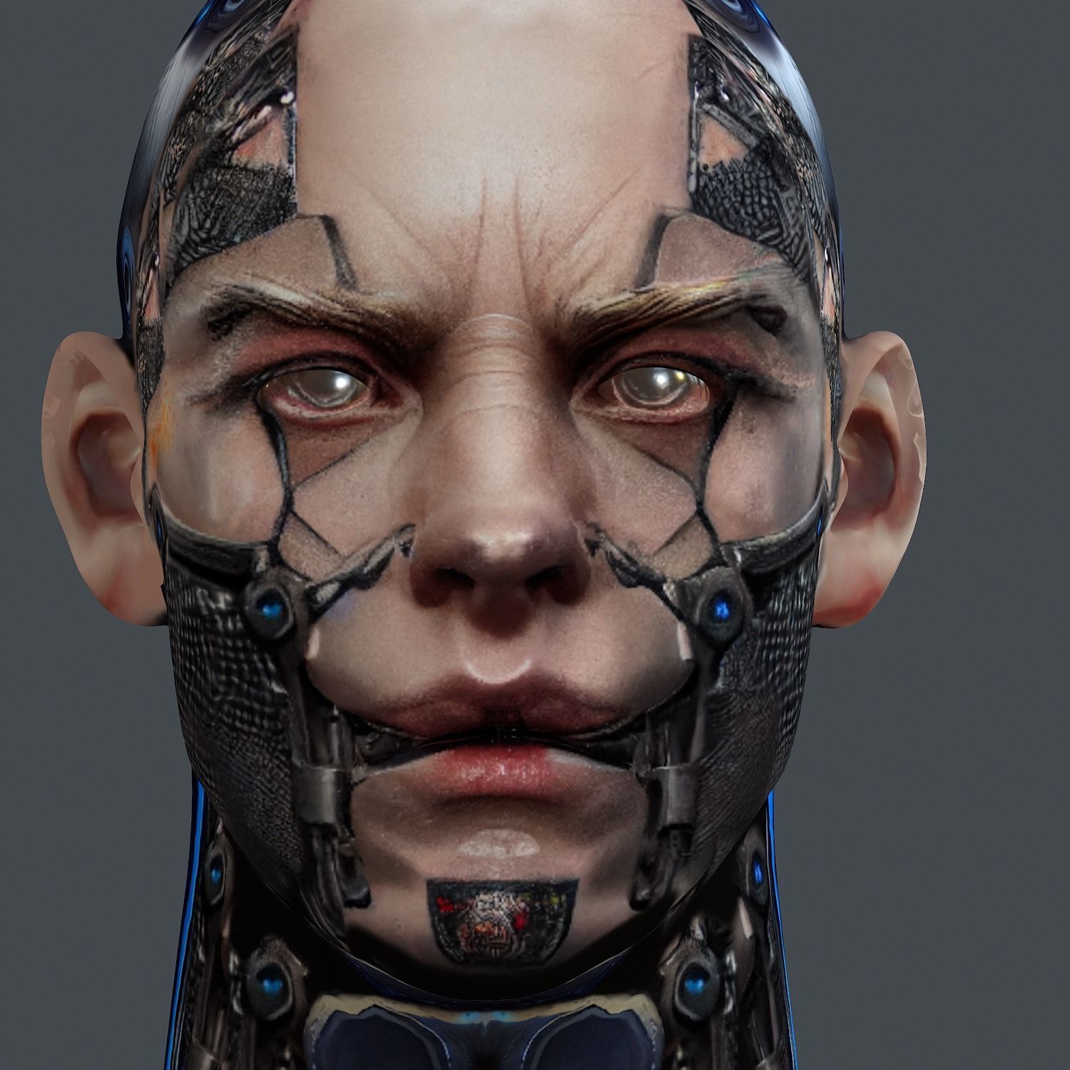 Realistic White Male Head Cyborg 3D model Game Ready Low-poly Low-poly 3D model_6