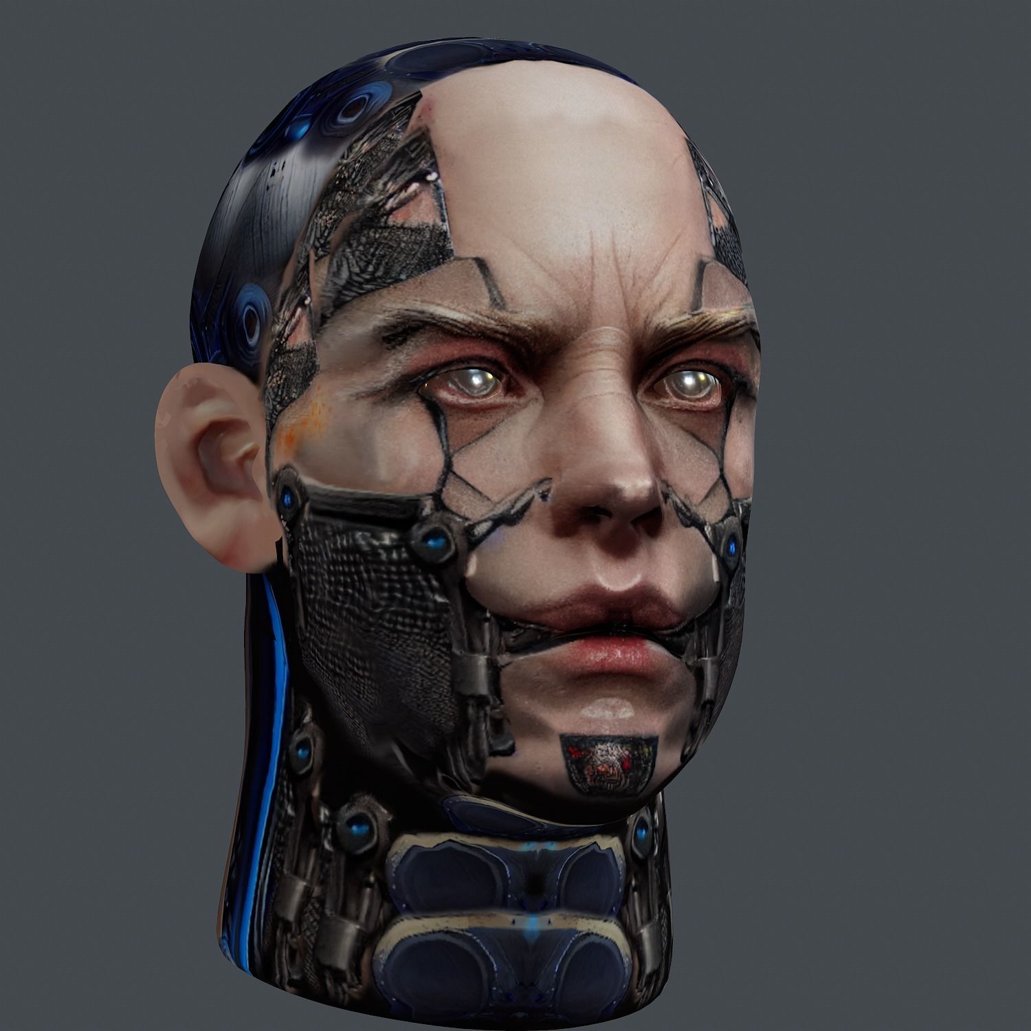 Realistic White Male Head Cyborg 3D model Game Ready Low-poly Low-poly 3D model_5