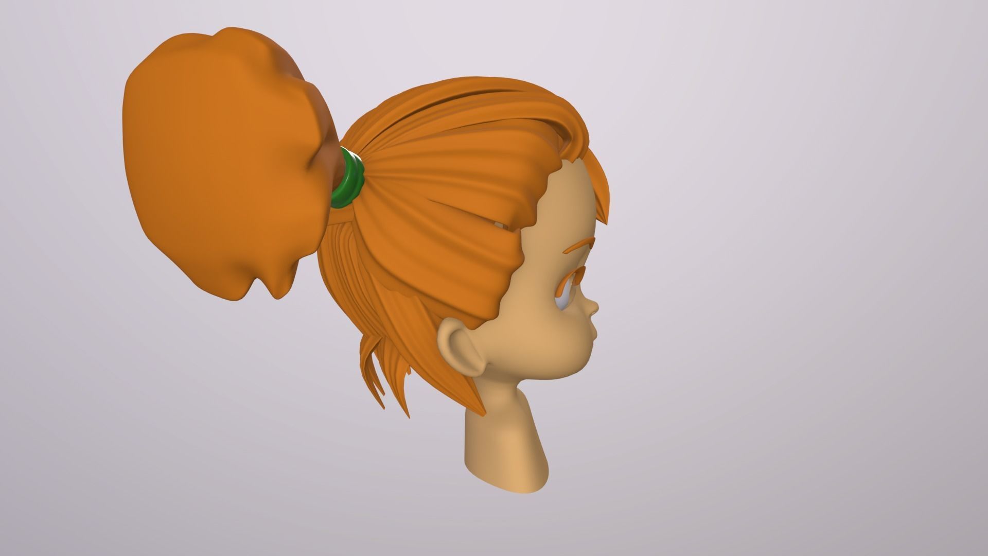 Female Head Stylized Base mesh with Hair in blender Curve Low-poly 3D model_7