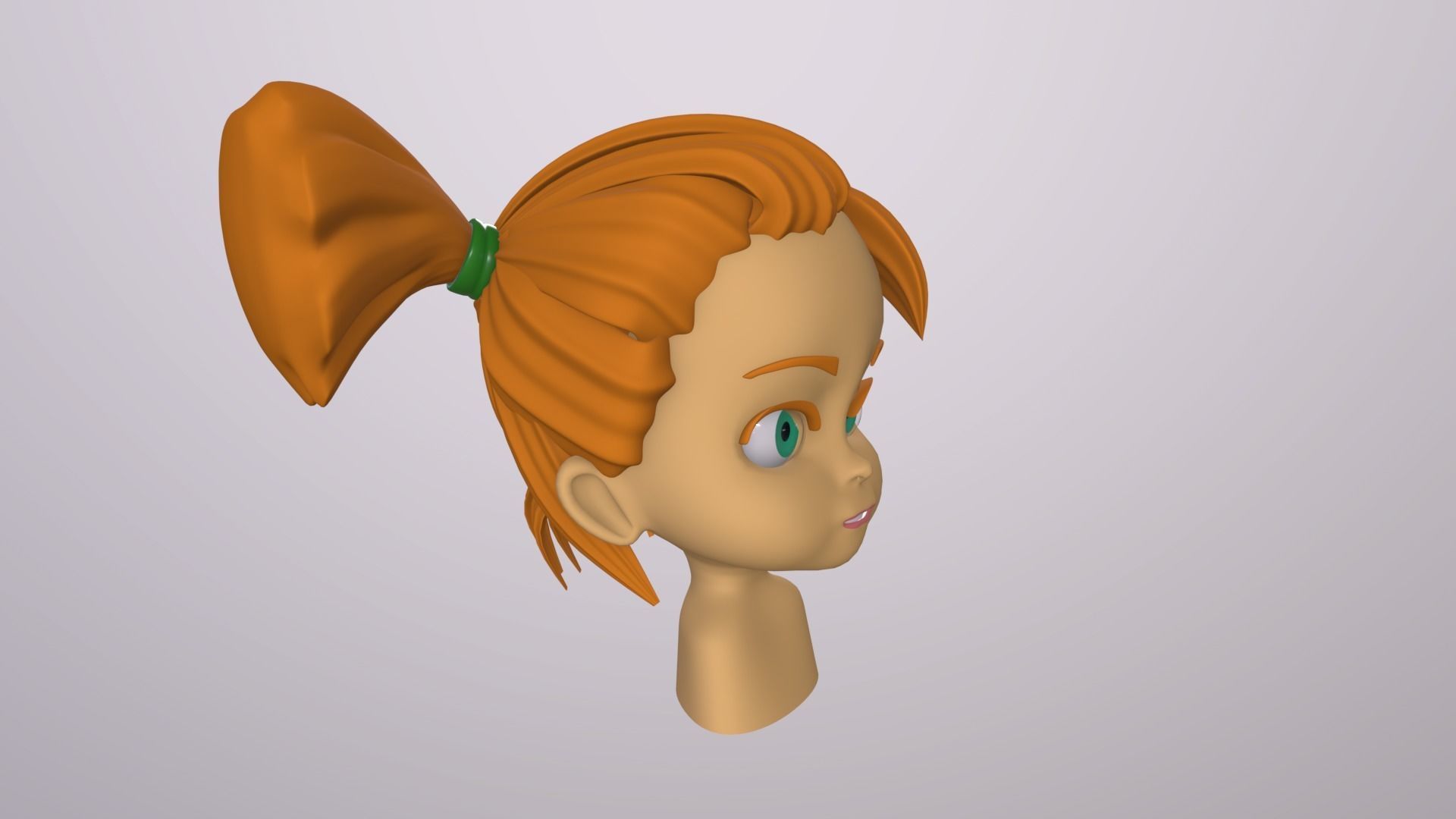 Female Head Stylized Base mesh with Hair in blender Curve Low-poly 3D model_6