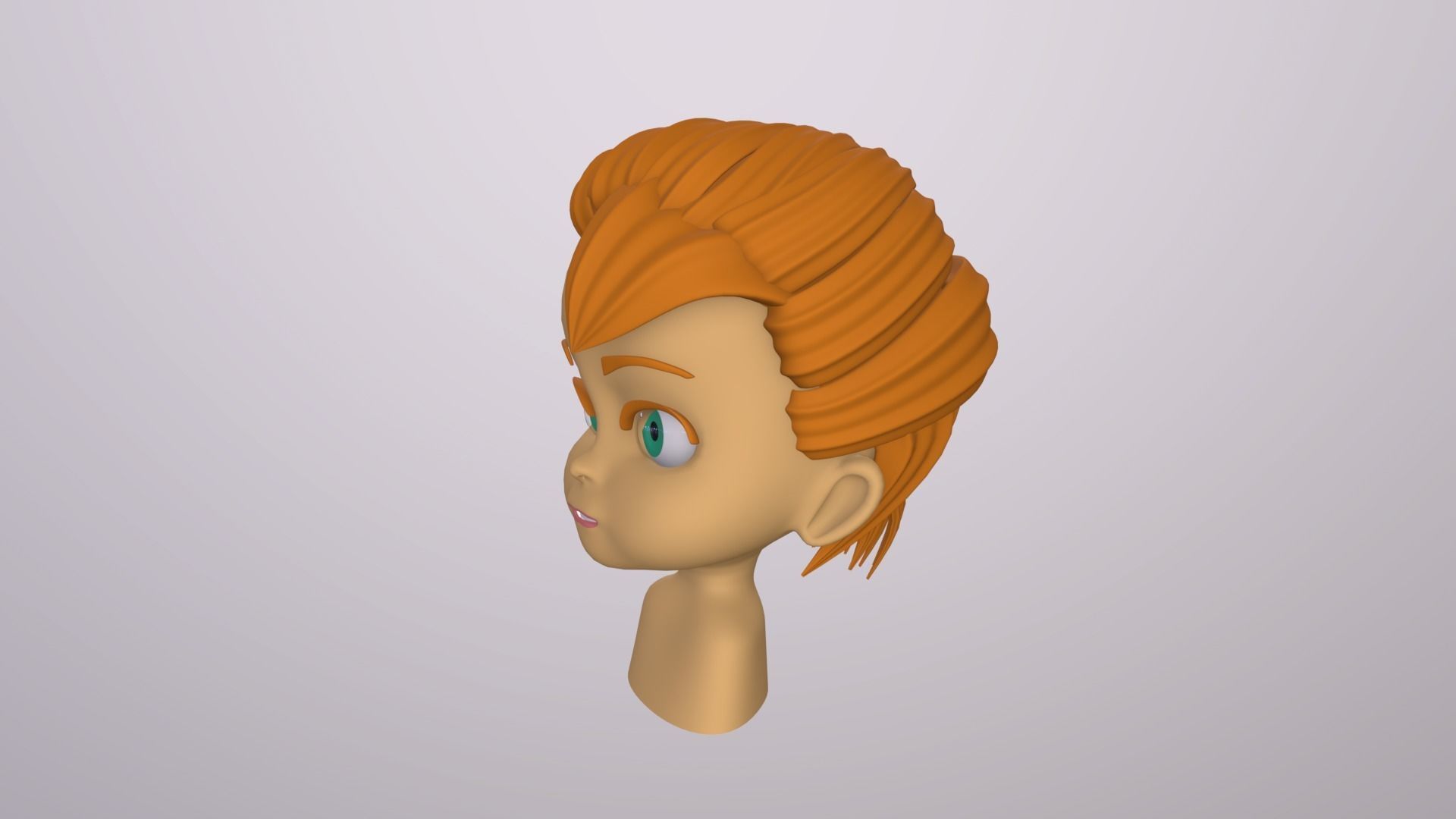 Female Head Stylized Base mesh with Hair in blender Curve Low-poly 3D model_14