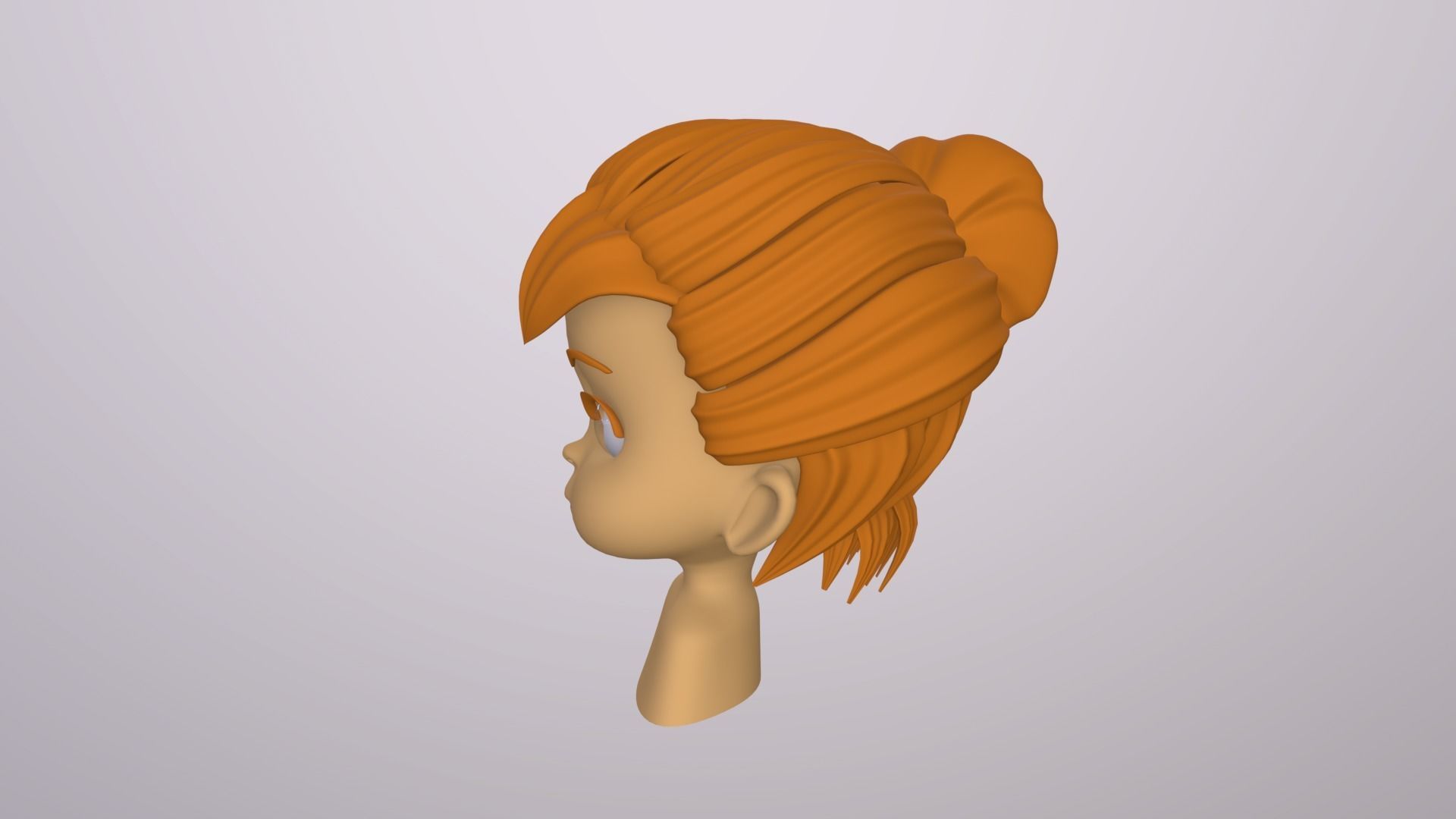Female Head Stylized Base mesh with Hair in blender Curve Low-poly 3D model_13