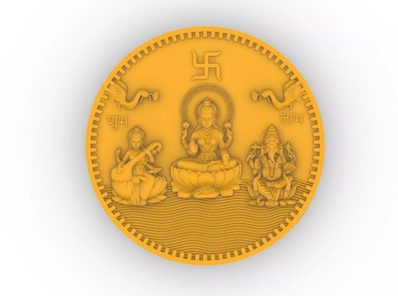 Laxmi Ganesh Saraswati Coin Sculpture Art 3D print model