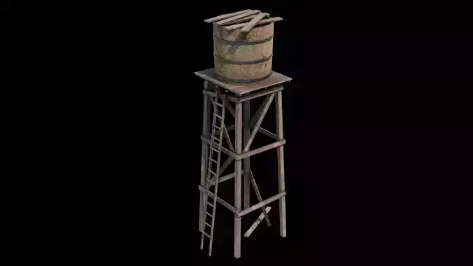 Wooden water tower Free low-poly 3D model