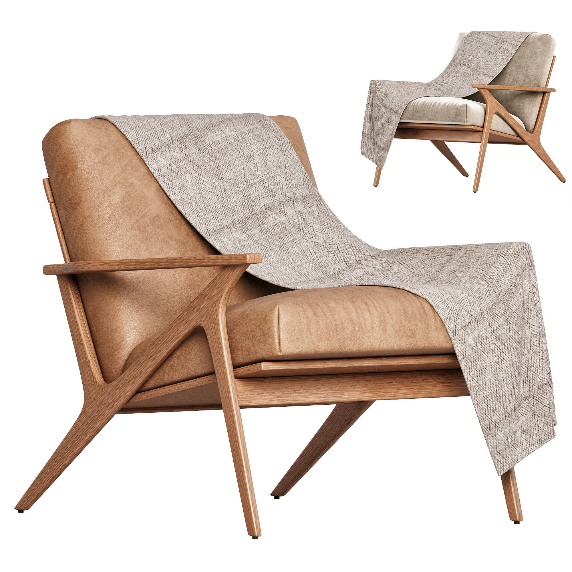 Cavett Wood Frame Armchair by Crate Barrel 3D model_1
