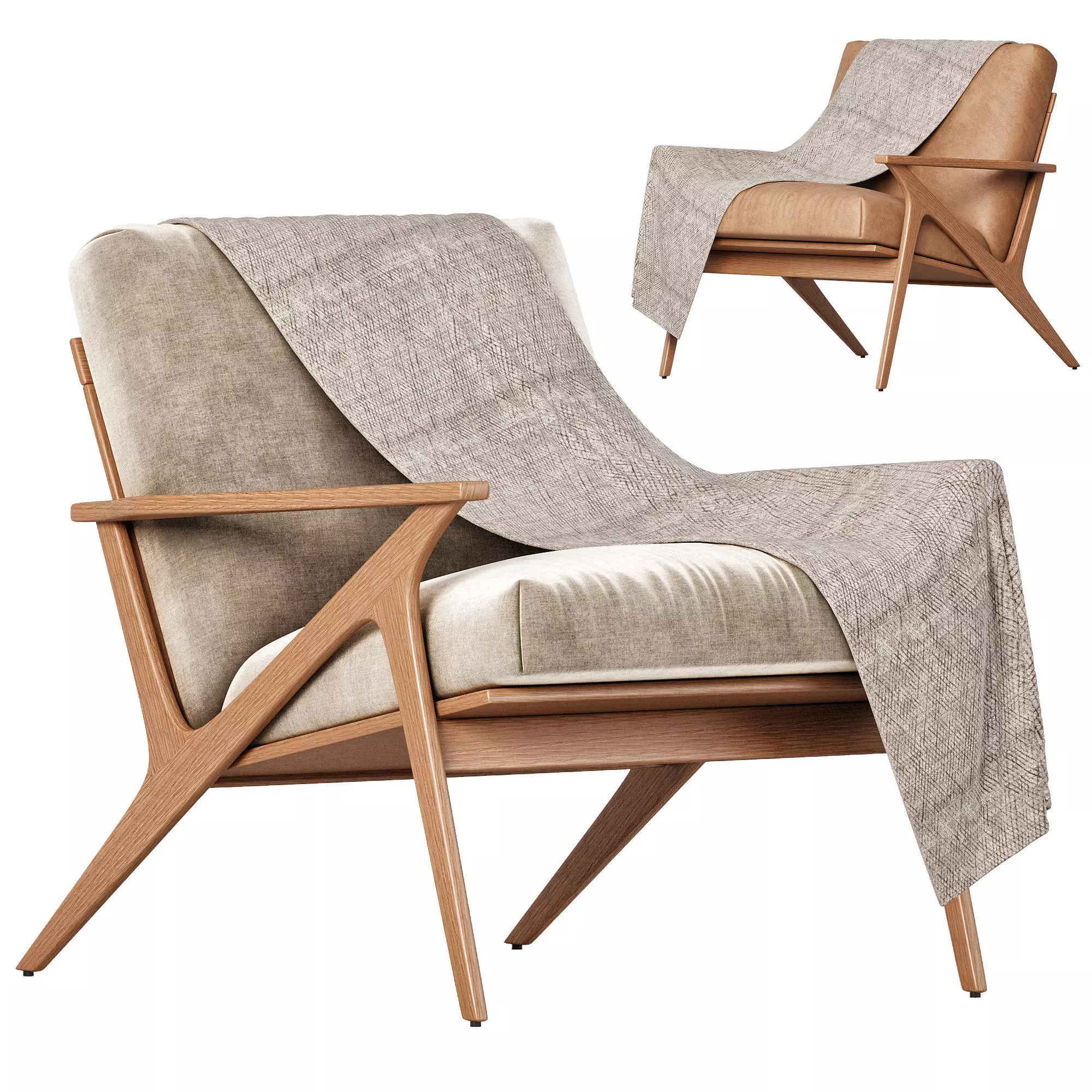 Cavett Wood Frame Armchair by Crate Barrel 3D model_0