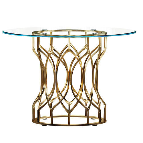 CHAMPAGNE BASE GLASS TOP ROUND DINING TABLE 3D model 2
