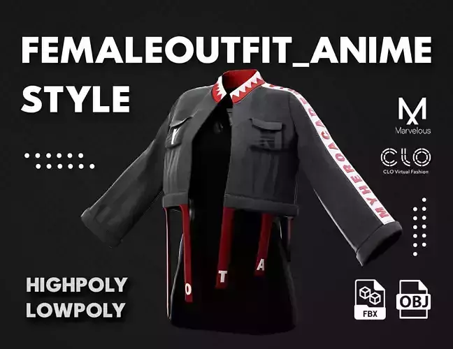 Low Poly Women Outfit Anime Style Low-poly 3D model