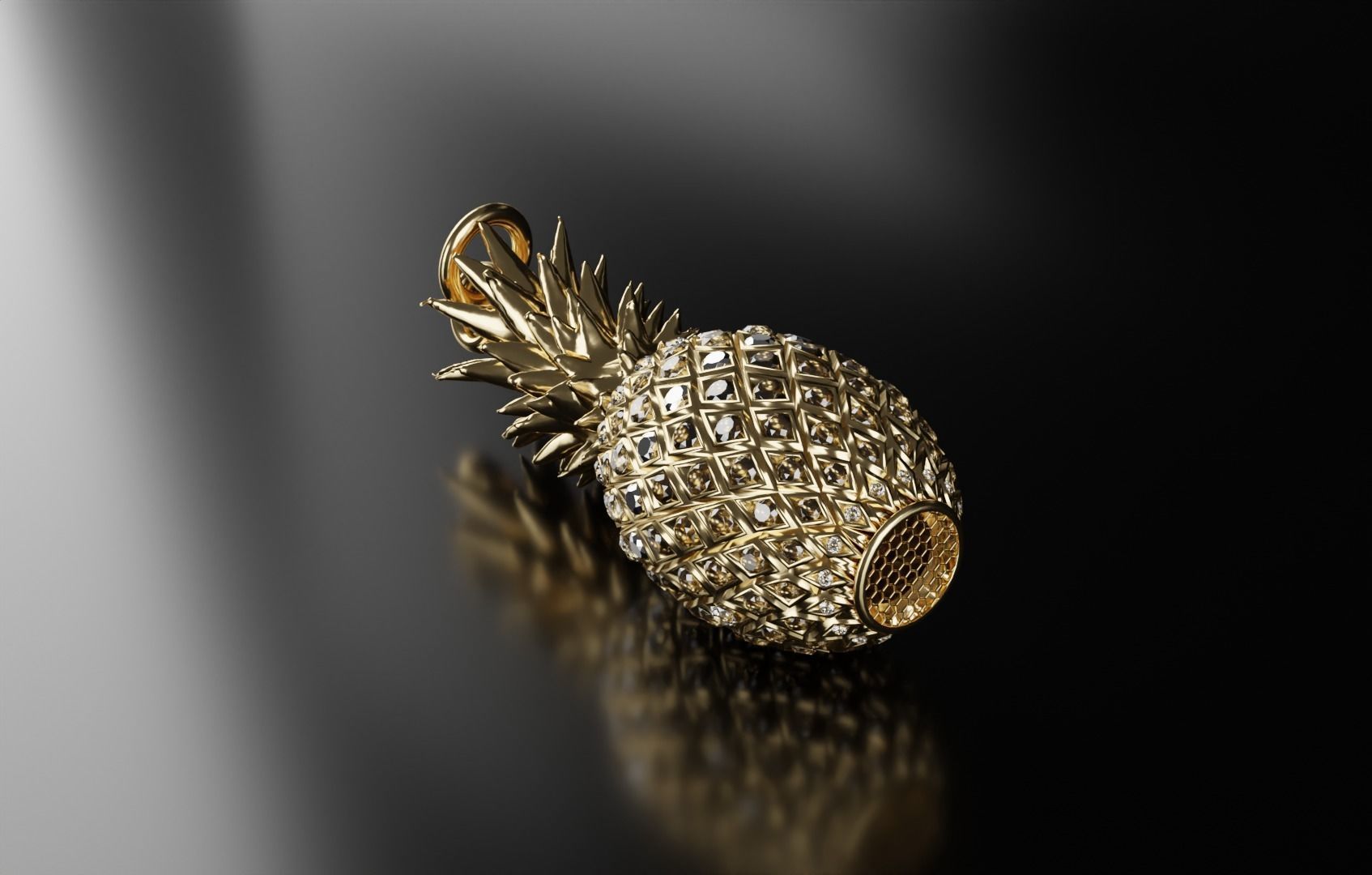 Golden Pineapple Pendant 3D model_5