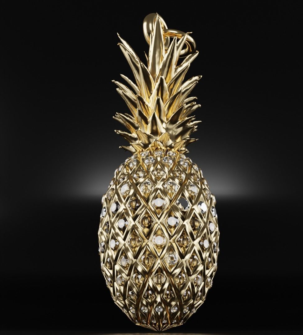 Golden Pineapple Pendant 3D model_3